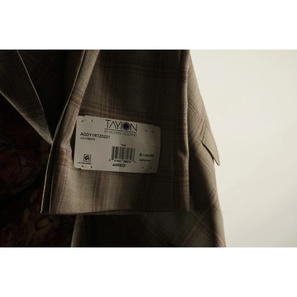 $360 Tayion Collection Regular-Fit Suit Jacket Men's 44R Tan Burgundy Windowpane